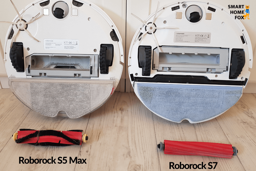 Die Bürste des Roborock S7 und des Roborock S5 Max liegen nebeneinander